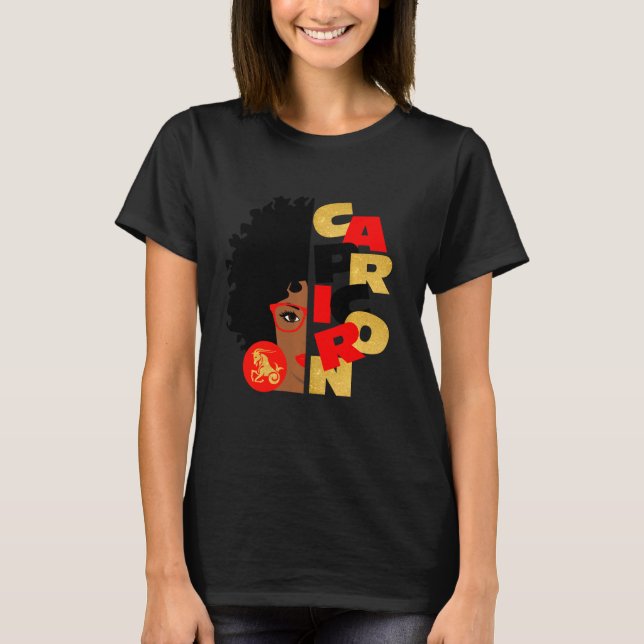 Halva Ansikte Capricorn Black Birthday Zodiac Cu T Shirt (Framsida)