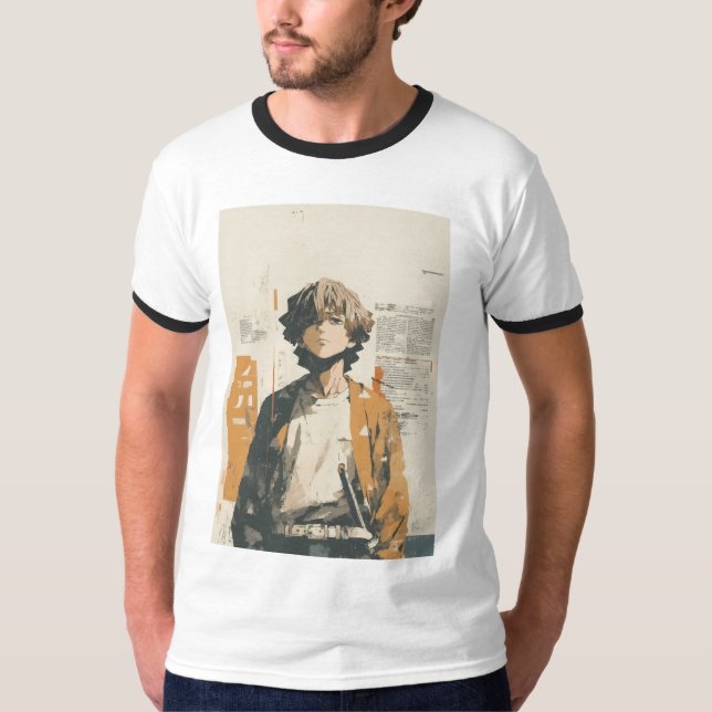 halva ärmar vit t-shirt med estetisk skiss (Framsida)