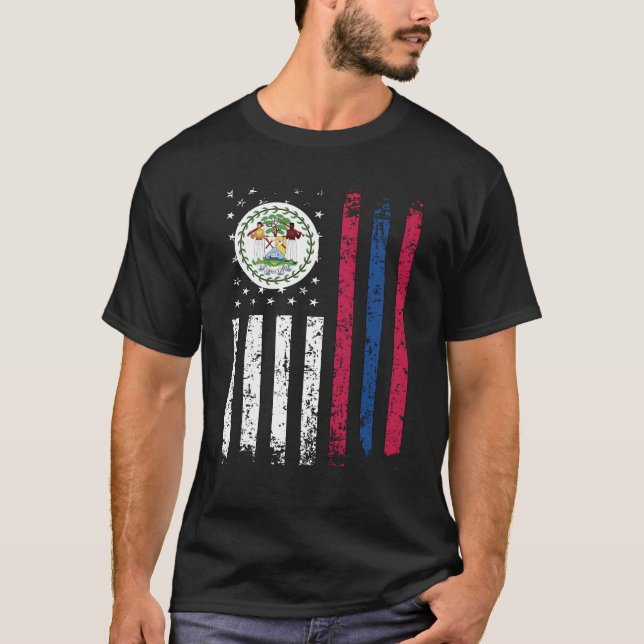Halva Belizean, halva amerikanska Flagga Belize US T Shirt (Framsida)