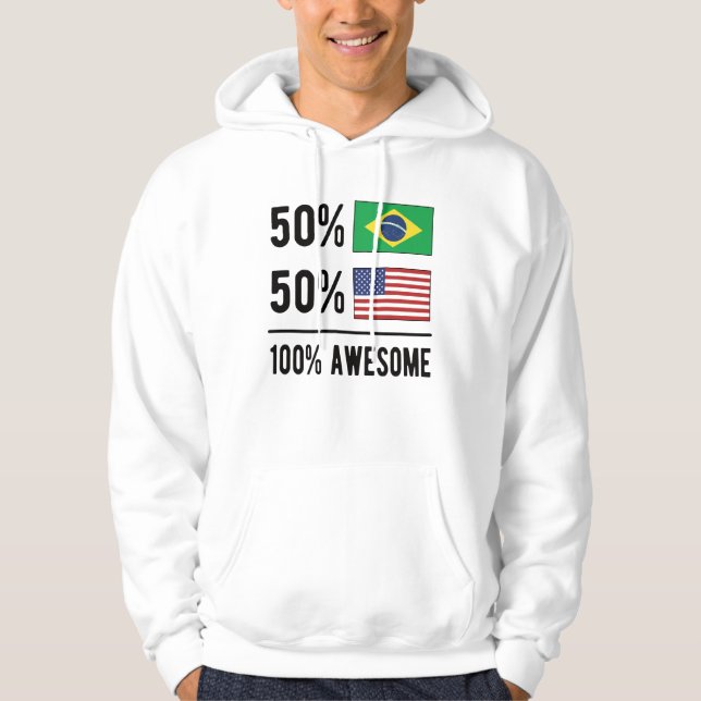 Halva Brasilianska halva amerikanska Flagga Brasil Hoodie (Framsida)