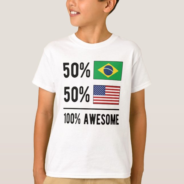 Halva Brasilianska halva amerikanska Flagga Brasil T Shirt (Framsida)