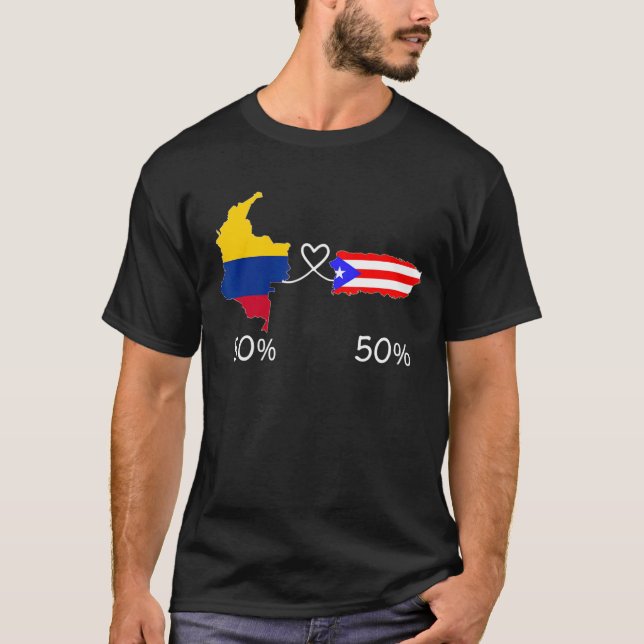 Halva colombiansk halv Puerto Rican Karta Kärlek C T Shirt (Framsida)