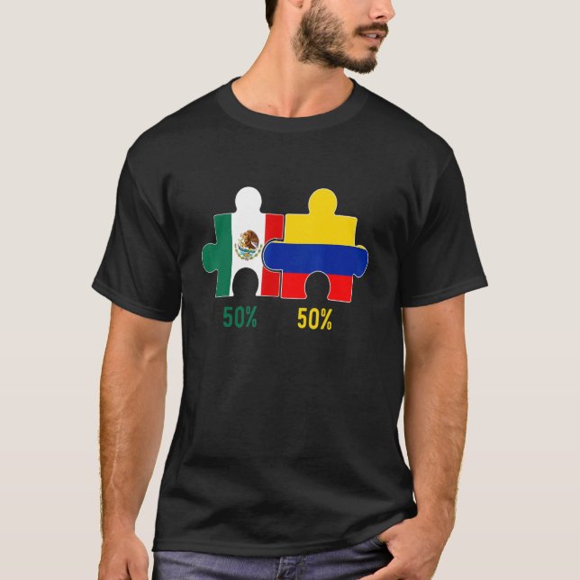 Halva colombianska halva mexikanska Flagga DNA Mex T Shirt (Framsida)