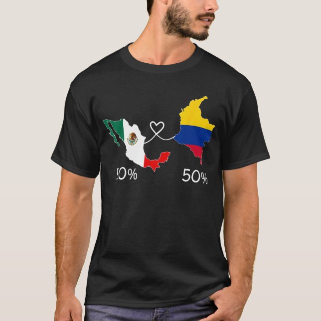 Halva Colombianska halva mexikanska Flagga-Kärlek, T Shirt (Framsida)