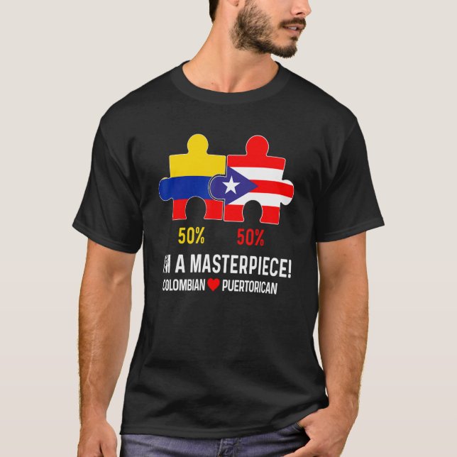 Halva Colombianska halvön Puerto Rican Flagga Kart T Shirt (Framsida)