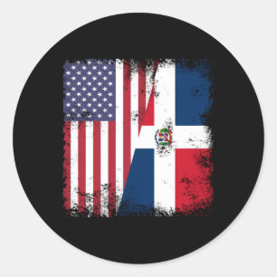 Halva Dominican Flagga Usa Runt Klistermärke