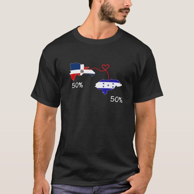 Halva Dominikanska halva Honduran Flagga Karta Kär T Shirt (Framsida)