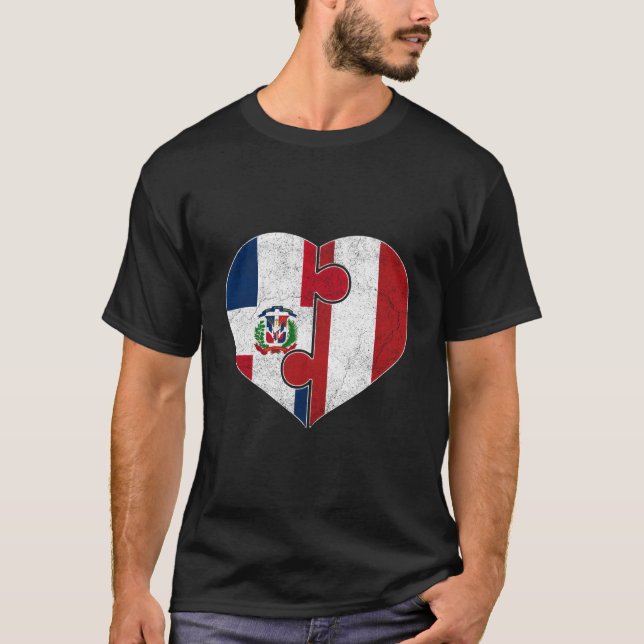 Halva Dominikanska halva peruanska Flagga Heart Ro T Shirt (Framsida)