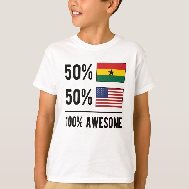 Halva Ghanaian, halv amerikansk Flagga Ghana USA f T Shirt (Framsida)