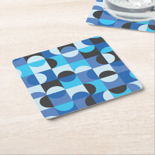 Halva halvcirklar i mitten Blue Turqouise Black Underlägg Papper Kvadrat