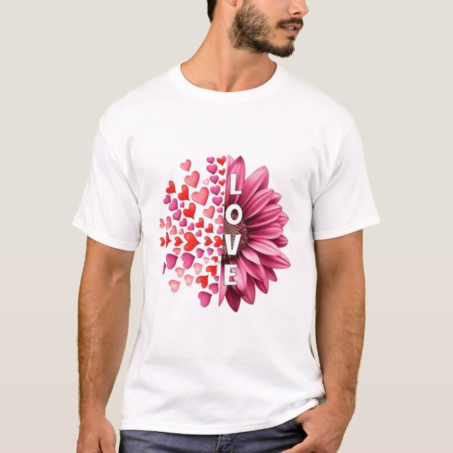 Halva hjärtan blommar kärlek halvt t shirt (Framsida)