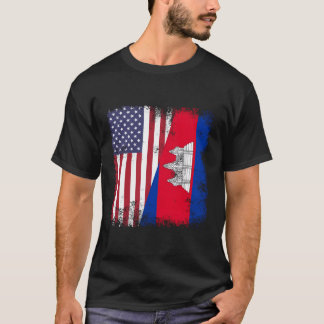 Halva Kambodjas Flagga Kambodja, USA, ger för T Shirt