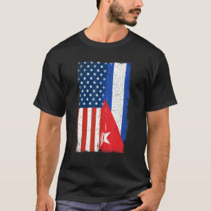 Halva kubanska halvamerikanska Flagga Kuba Amerika T Shirt