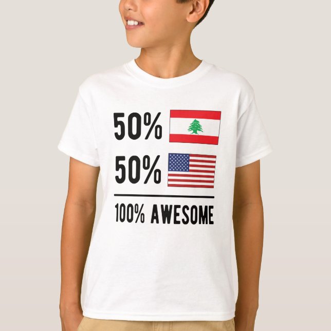 Halva libanesiska halva amerikanska Flagga Libanon T Shirt (Framsida)