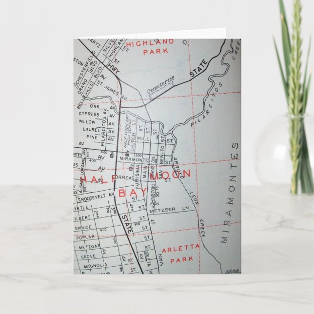 Halva Måne Bay, CA Vintage Karta Kort (Framsida)