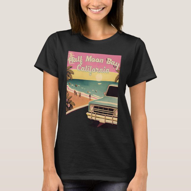 Halva Måne Bay Retro Beach Vacation Souvenir Calif T Shirt (Framsida)