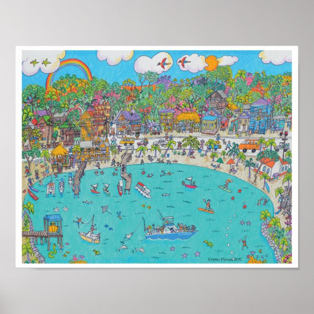 Halva Måne Bay, Skriv ut roatan, Honduras Poster (Framsidan)