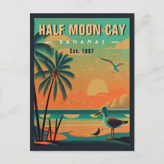 Halva Måne Cay Bahamas Retro Fiskmås Souvenir 1950 Vykort (Framsida)