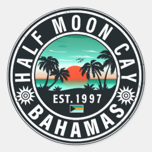 Halva Måne Cay Bahamas Retro Sunset Souvenirs 60-t Runt Klistermärke