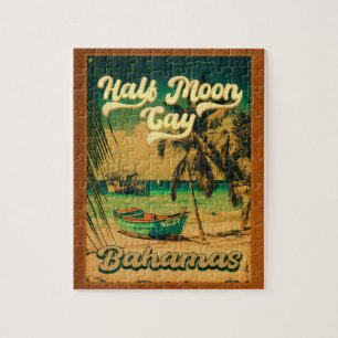 Halva Måne Cay Bahamas Retro Sunset Vacation 60-ta Pussel