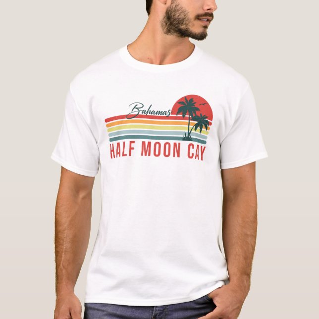 Halva Måne Cay Bahamas Retro Sunset Vacation 60-ta T Shirt (Framsida)
