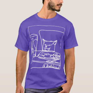 Halva membran, kvinnlig guling vid kattvit streck  t shirt