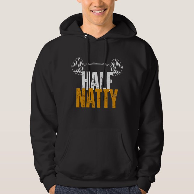 Halva Natty Funny Bodybuilding Workout Gym För man Hoodie (Framsida)