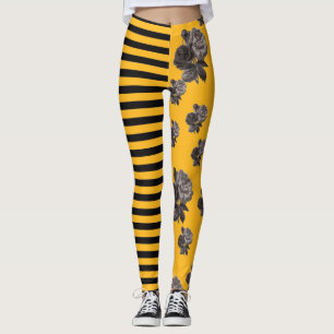 Halva och blommigtsvart och guld för halv rand leggings