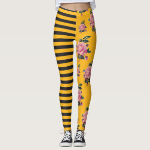 Halva och blommigtsvart och guld för halv rand leggings