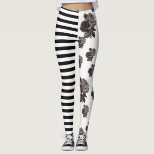 Halva och svartvit blommigt för halv randro leggings