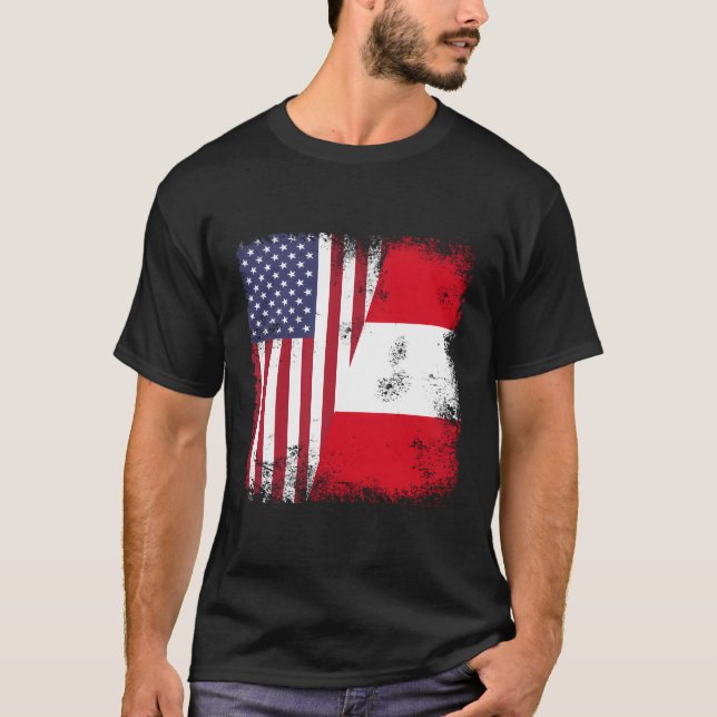 Halva peruanska Flagga Peru Usa T Shirt (Framsida)