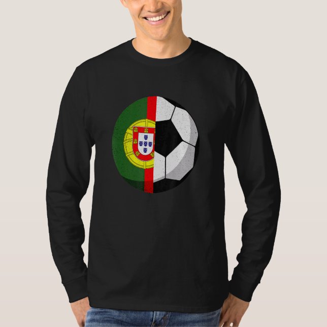 Halva portugisiska Flagga Halva fotbollsfotbollsfo T Shirt (Framsida)