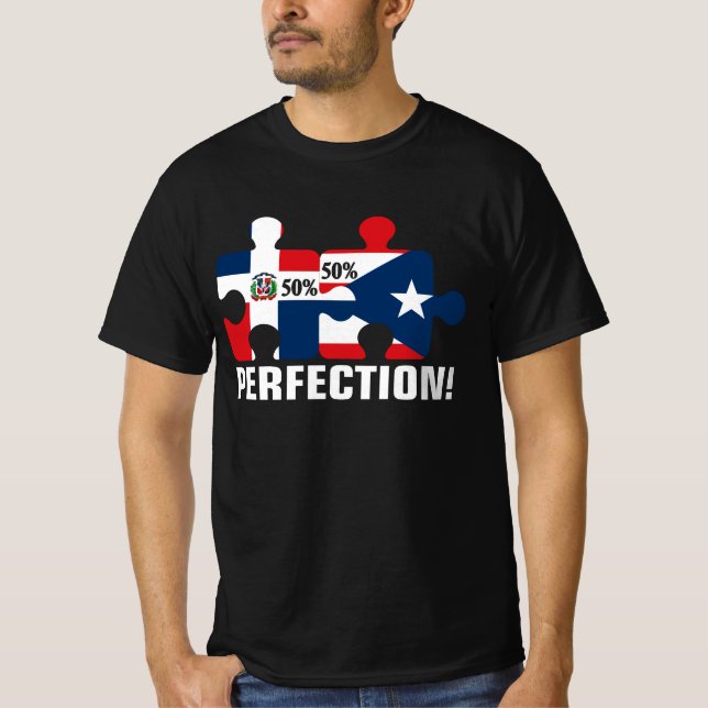 Halva Puerto Rican - halv Dominikanska Flagga i ko T Shirt (Framsida)