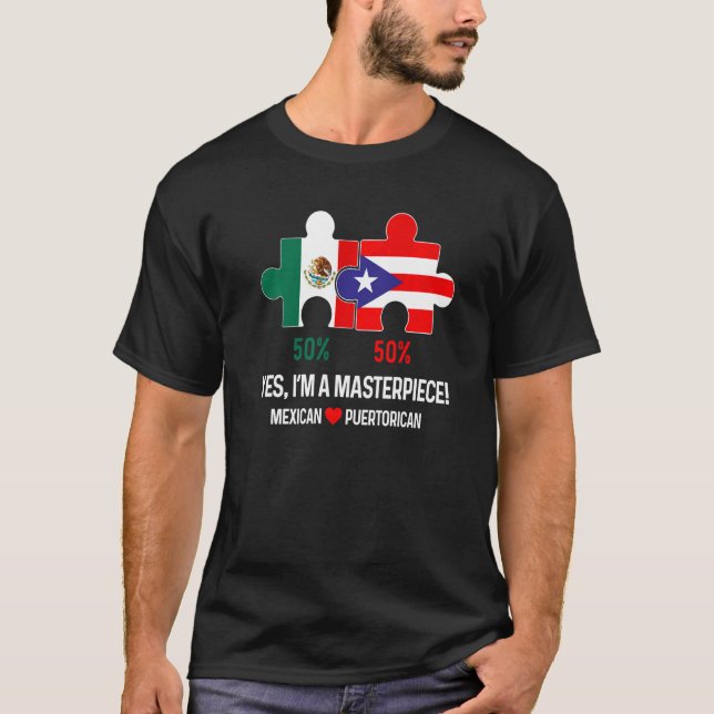 Halva Puerto Rican halv mexikansk Flagga Blandad T Shirt (Framsida)