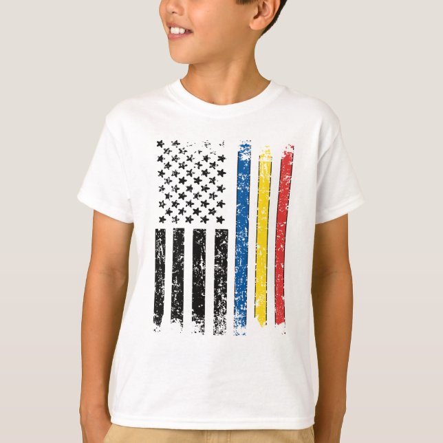 Halva rumänska halva amerikanska Flagga USA T Shirt (Framsida)