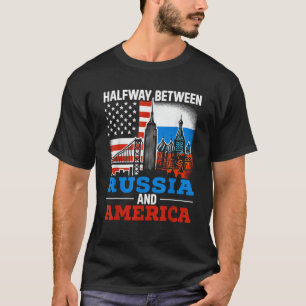 Halva ryska halva amerikanska USA flagga, Ryssland T Shirt