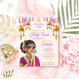 Halva Saree-ceremonin, inbjudan, söt indiansk flic