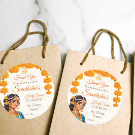 Halva Saree-ceremonin, söt indiansk flickvän Runt Klistermärke
