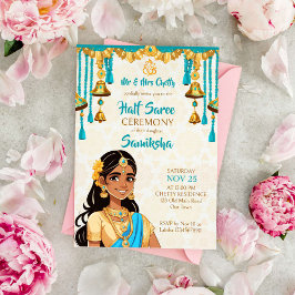 Halva Saree-ceremonin, söt indisk flickbuske och g Inbjudningar