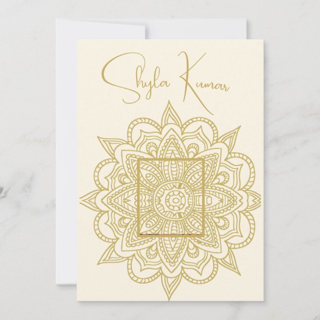 Halva Saree Ceremony Indian Cream Guld Inbjudningar (Framsida)