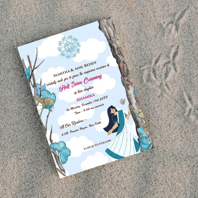 Halva Saree Ritu Kala Samskara Butterfly Inbjudningar (Skapare uppladdad)
