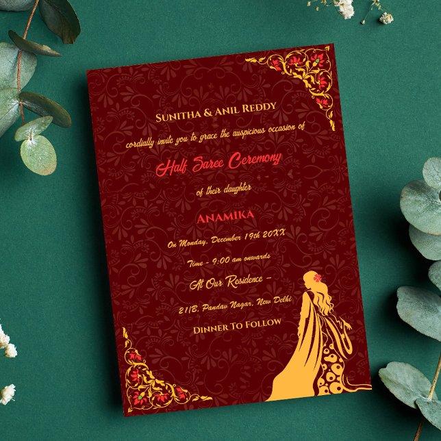 Halva Saree Ritu Kala Samskara Inbjudningar (Skapare uppladdad)