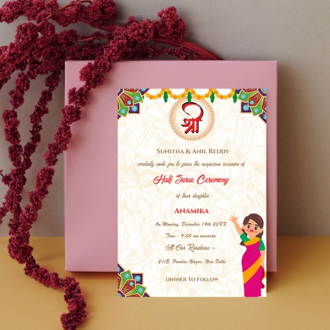 Halva Saree Ritu Kala Samskara Inbjudningar (Skapare uppladdad)
