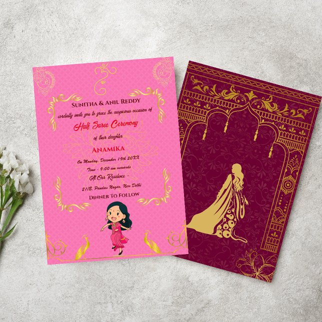 Halva Saree Ritu Kala Samskara Inbjudningar (Skapare uppladdad)