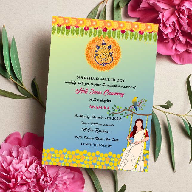 Halva Saree Ritu Kala Samskara Inbjudningar (Skapare uppladdad)