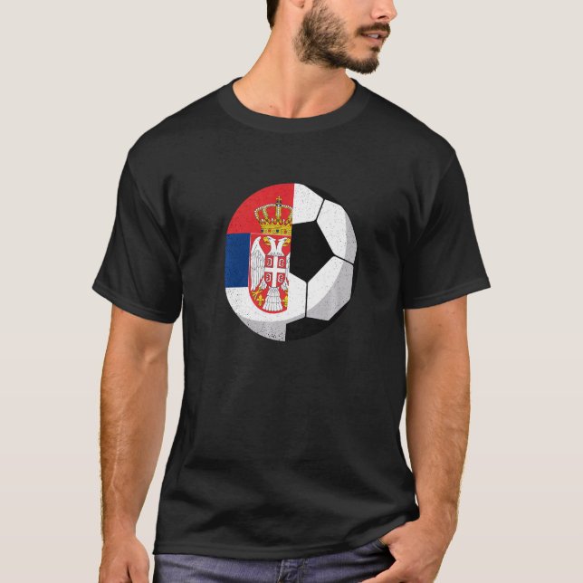Halva Serbiens Flagga Halva fotbollsspelare T Shirt (Framsida)
