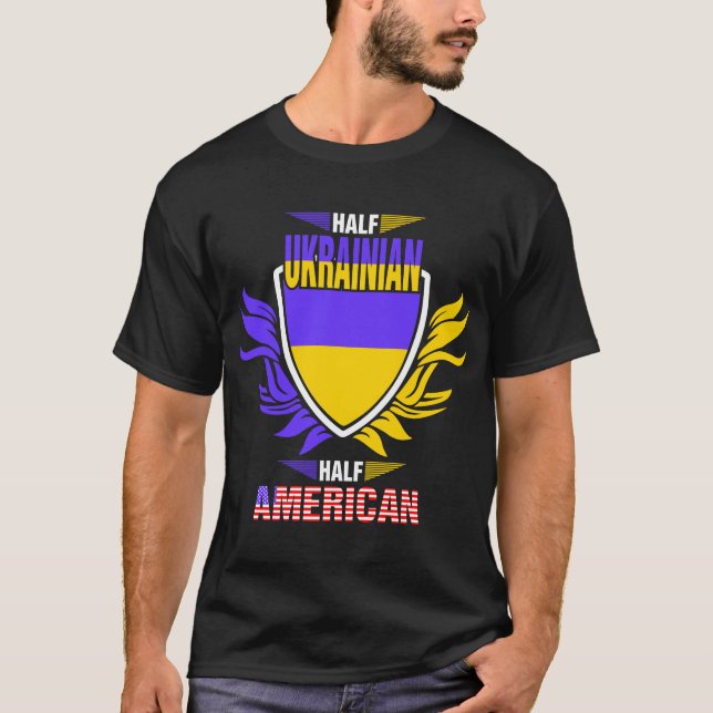 Halva ukrainsk halvamerikansk tröskel t shirt (Framsida)