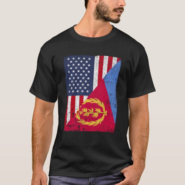 Halva USA flagga-Flagga i Eritrea T Shirt (Framsida)