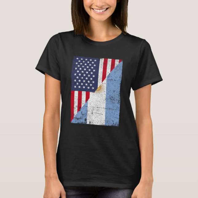 Halva USA flagga, halva Argentina, Flagga, Amerika T Shirt (Framsida)
