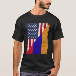 Halva USA flagga-halva Armenien Flagga Amerikanska T Shirt